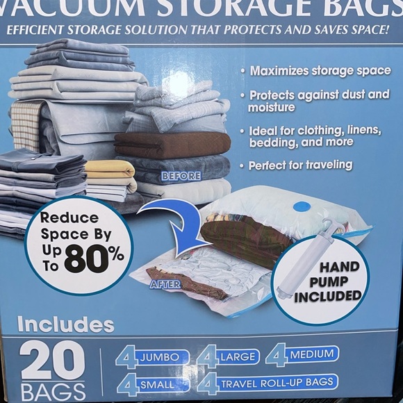NIB-20 Pack Vacuum Storage Bags, Space Saver Bags 5 Sizes Hand Pump Included - Picture 3 of 9